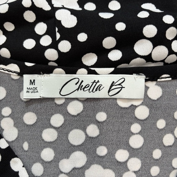 Chetta B Faux Wrap V Neck short sleeve black white A-line Dress size M - Picture 5 of 16